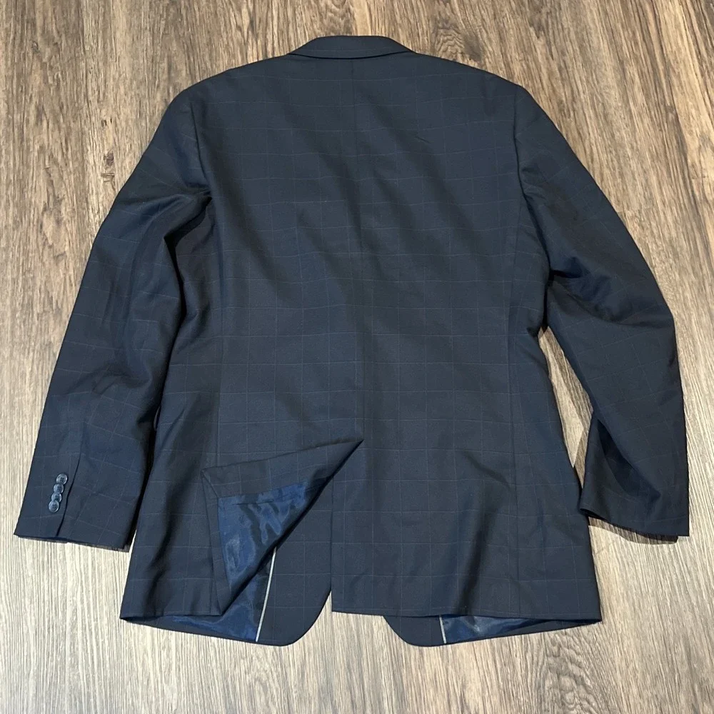 Banana Republic Tailored Fit Windowpane Navy Suit Mens Pants 44L 33X34-Set